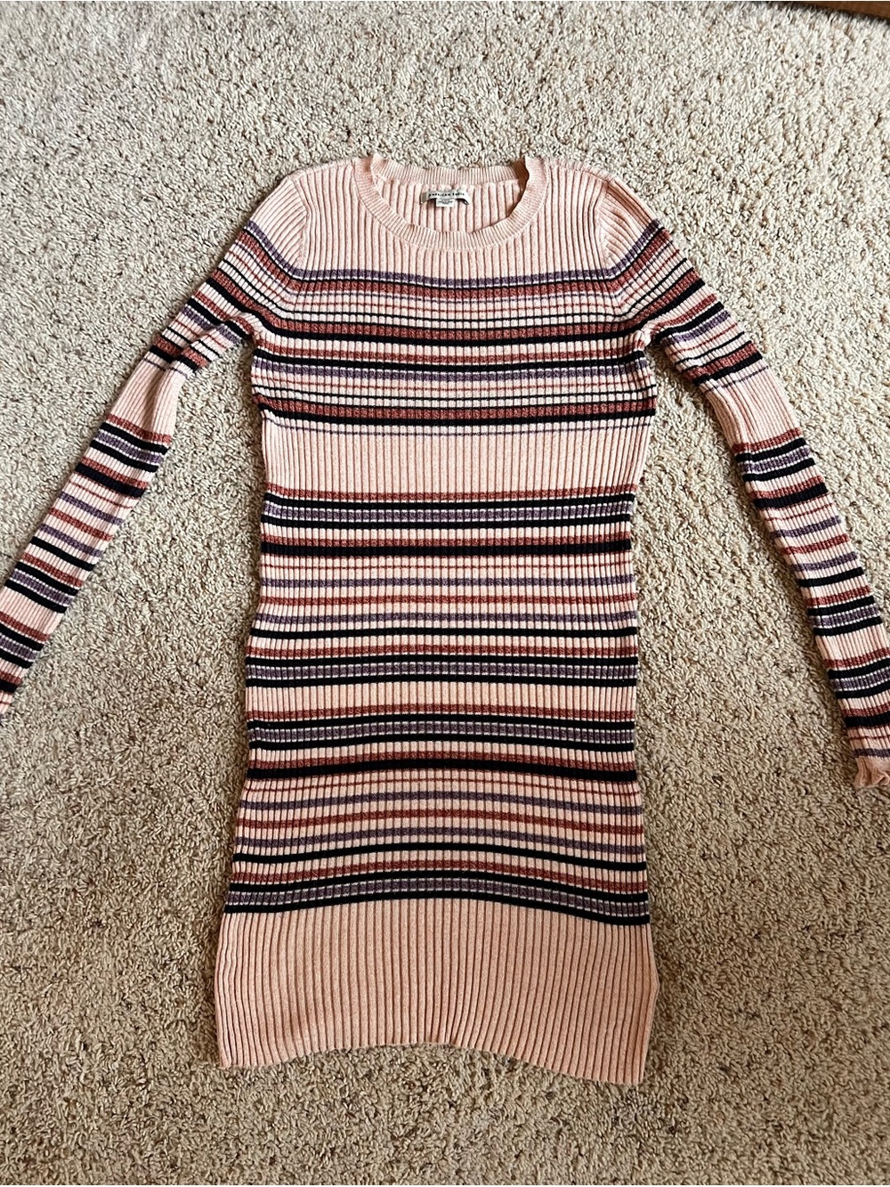American Eagle Outfitters Ribbed Striped Sweater Dress in Blush Pink